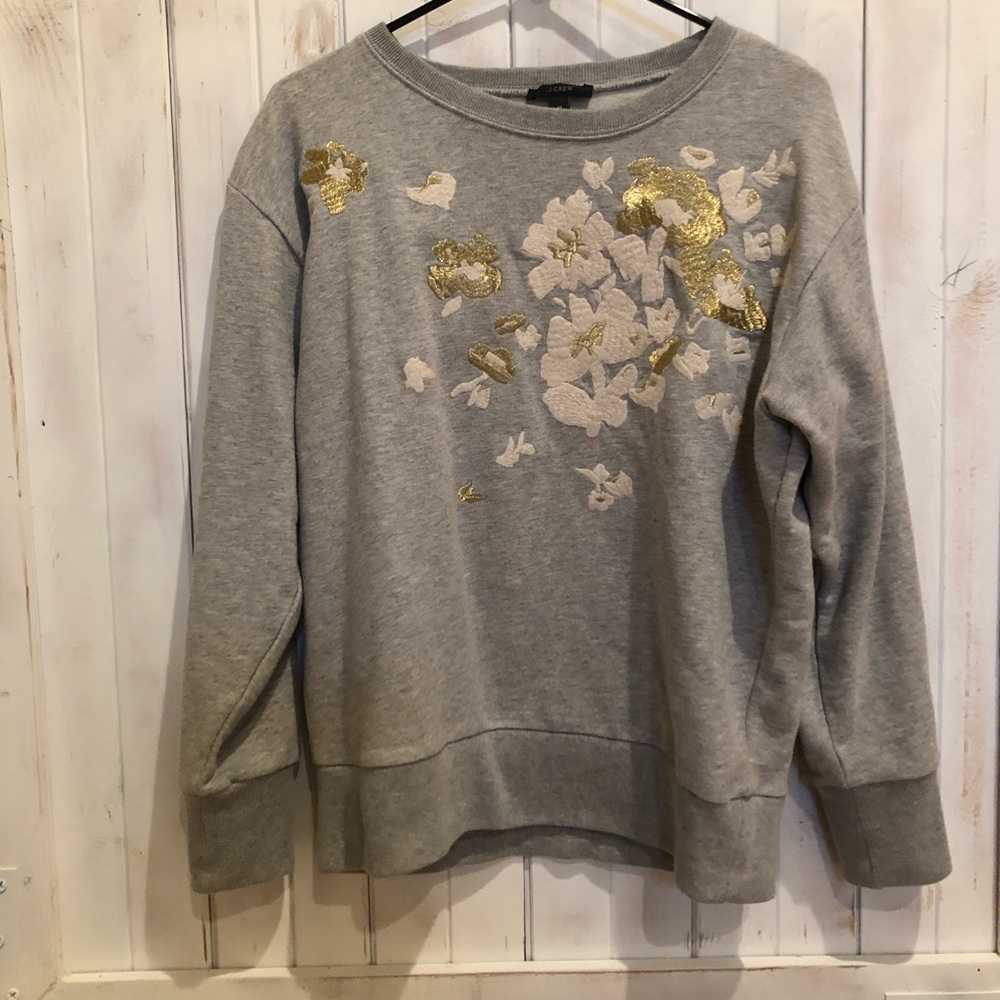 J Crew grey metallic flower sweatshirt- Medium